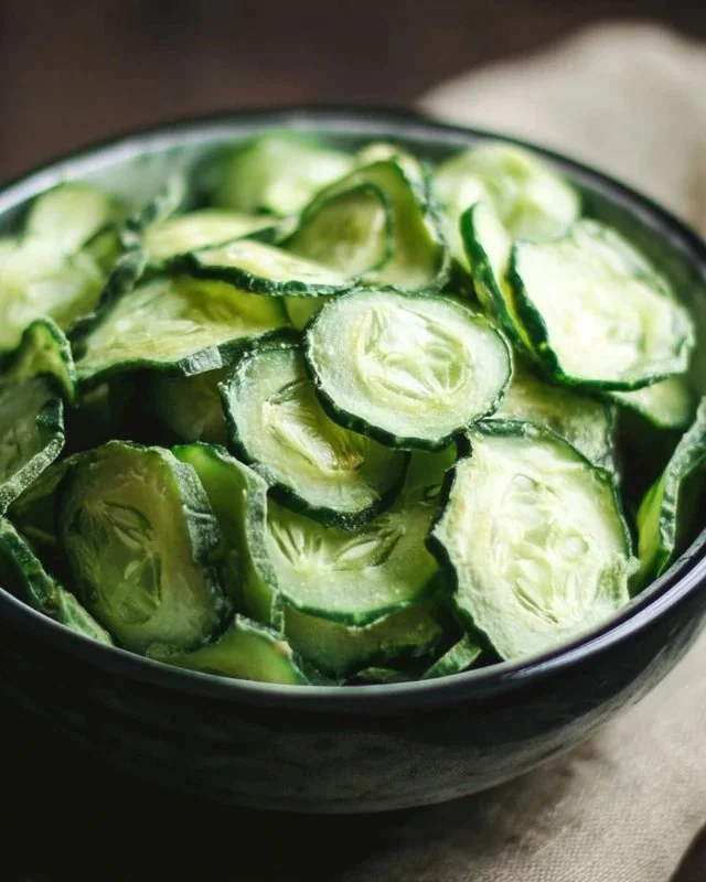 Salt and vinegar cucumber chips served in a bowl for a healthy snack option.