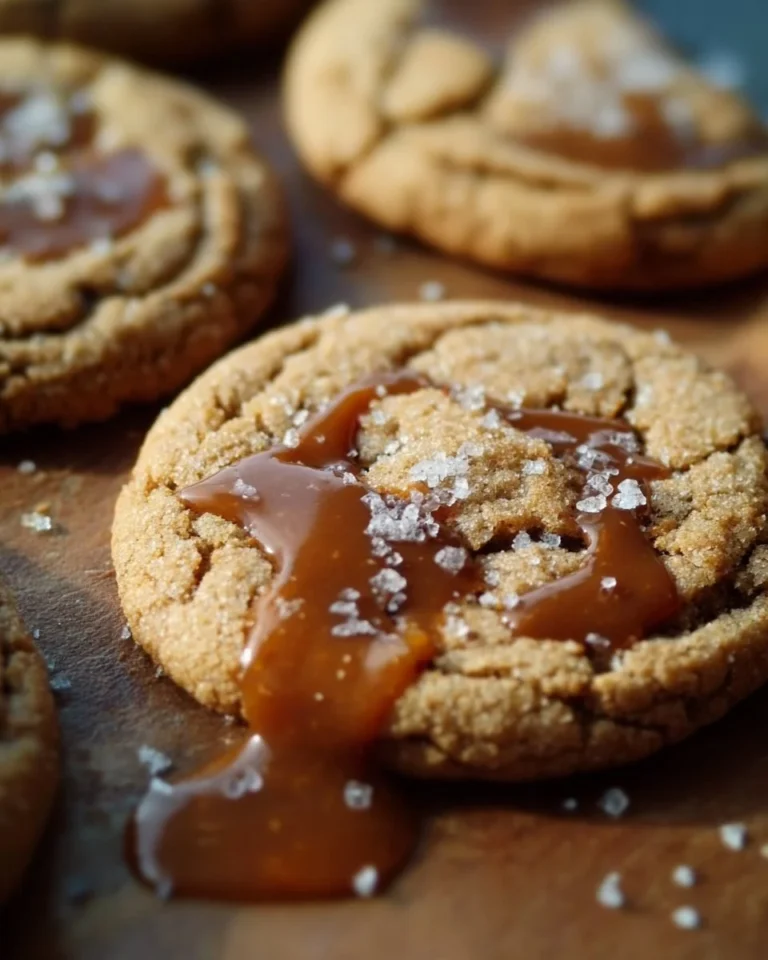Delicious homemade salted caramel cookies on a cooling rack