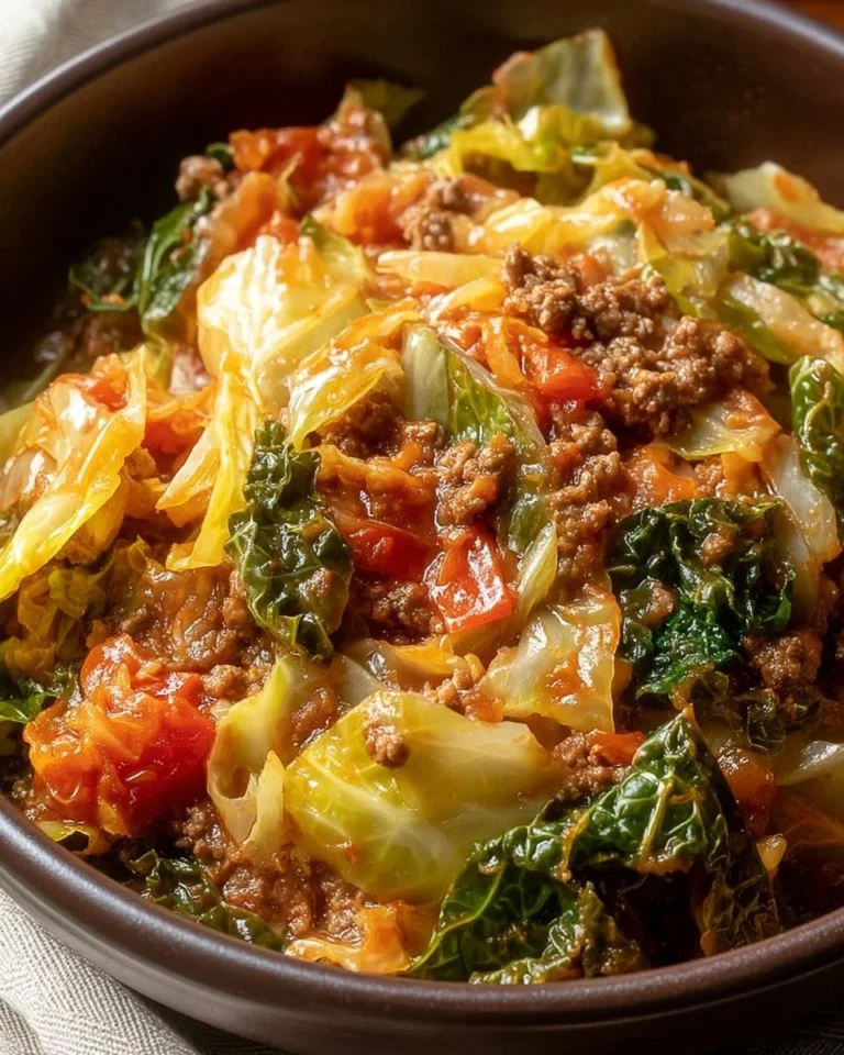 Slow Cooker Unstuffed Cabbage Rolls with rich tomato sauce and tender cabbage
