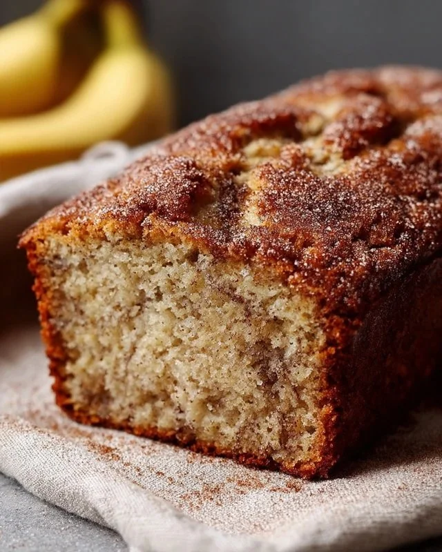 Delicious snickerdoodle banana bread loaf baked with cinnamon and sugar