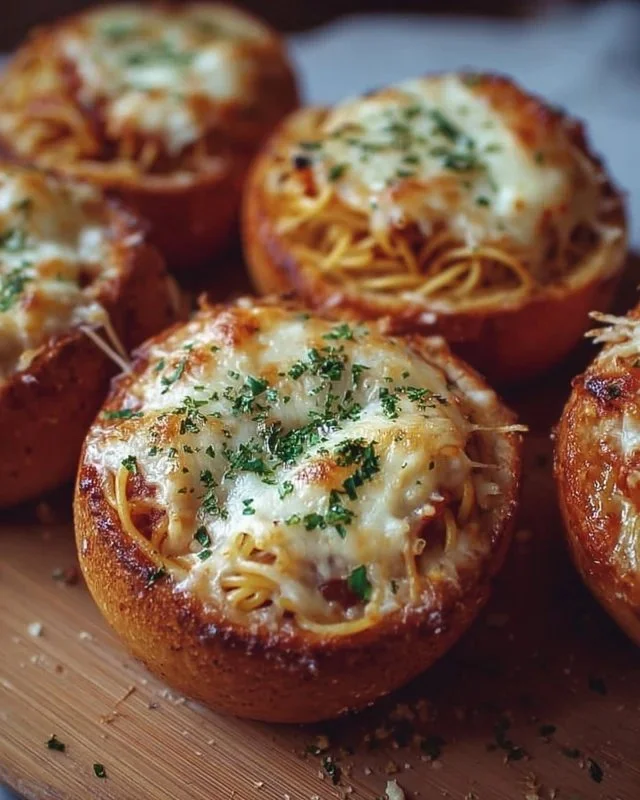 Spaghetti Garlic Bread Bowls