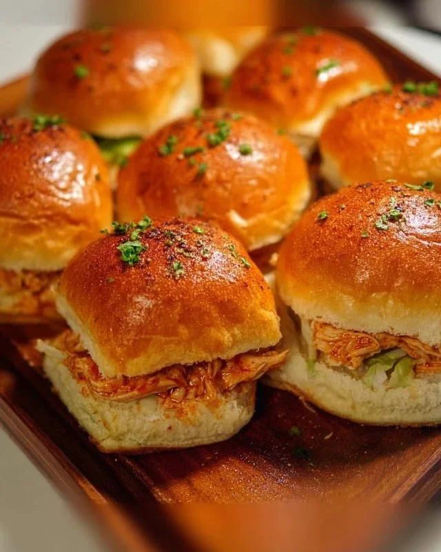Delicious Spicy Buffalo Chicken Sliders on a serving platter