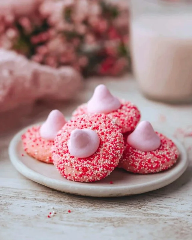 Delicious Strawberry Kiss Cookies - Soft Valentine’s treats with a delightful strawberry center.