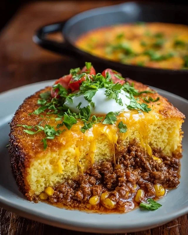 Delicious Texas Tamale Pie served with toppings