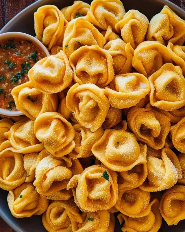 Delicious tortellini party snacks ready to serve at a gathering