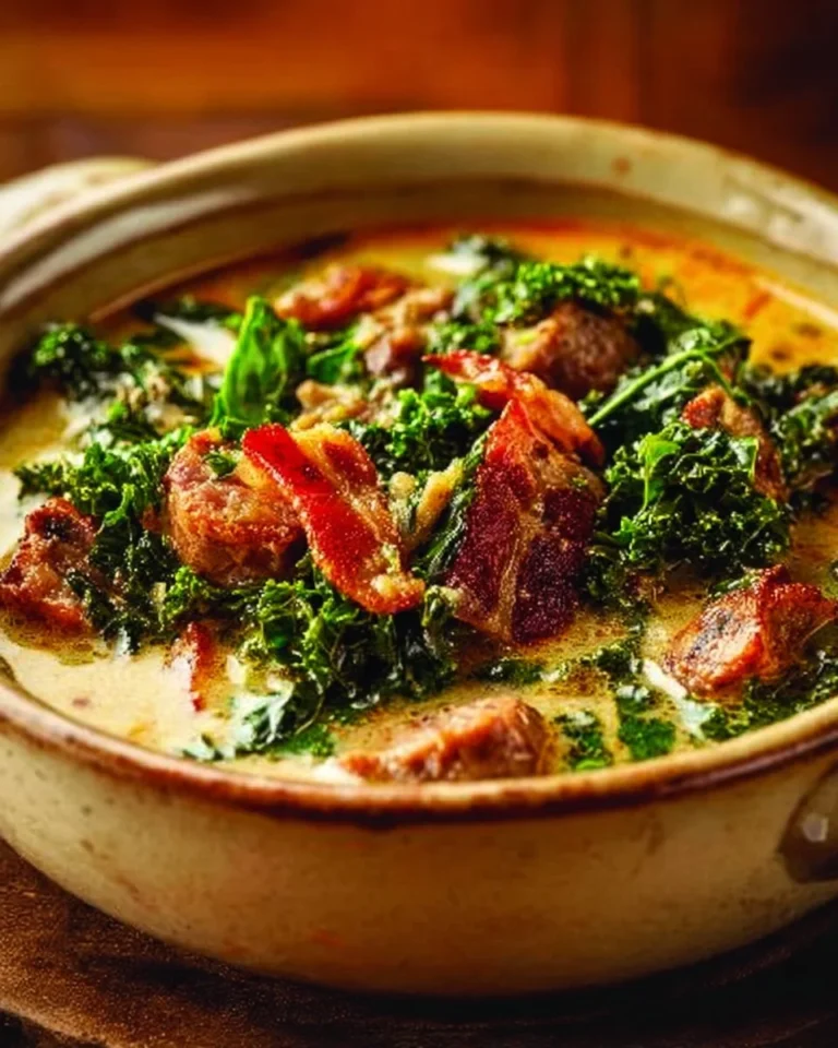 Bowl of hearty Tuscan soup with vegetables and beans, garnished with herbs.