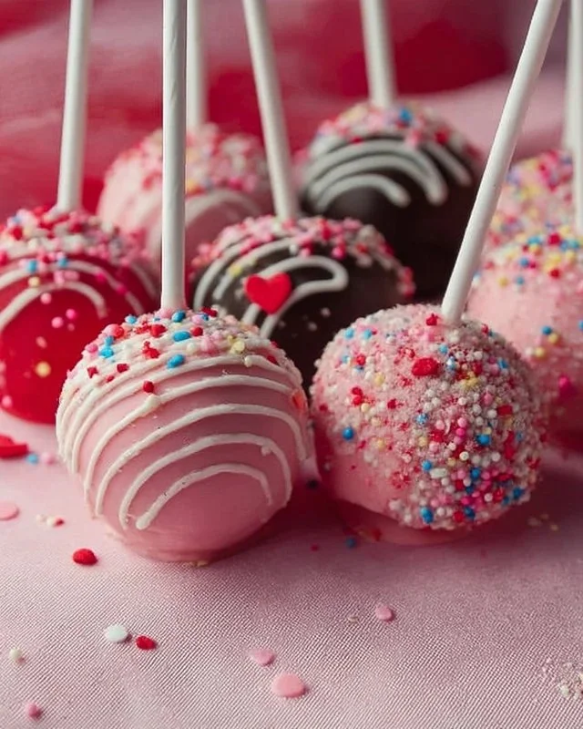 Valentine's Day Oreo Pops with heart decorations