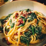 Veggistrone casserole with spinach, feta cheese, and rice baked in a dish.