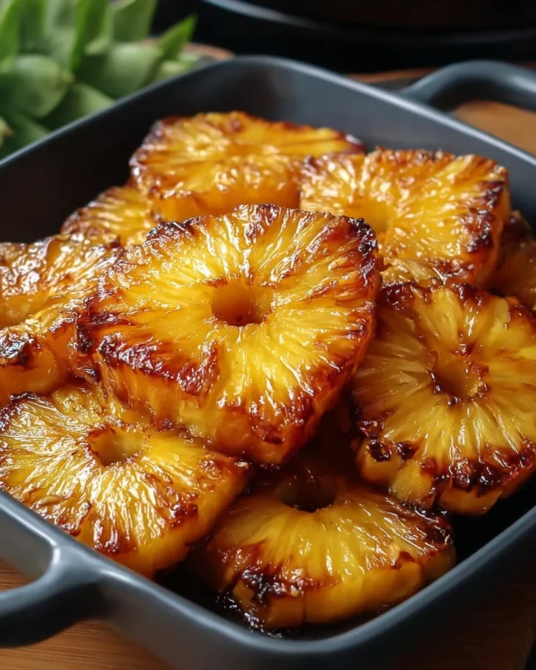Air fryer caramelized pineapple dish with a golden, sweet glaze.