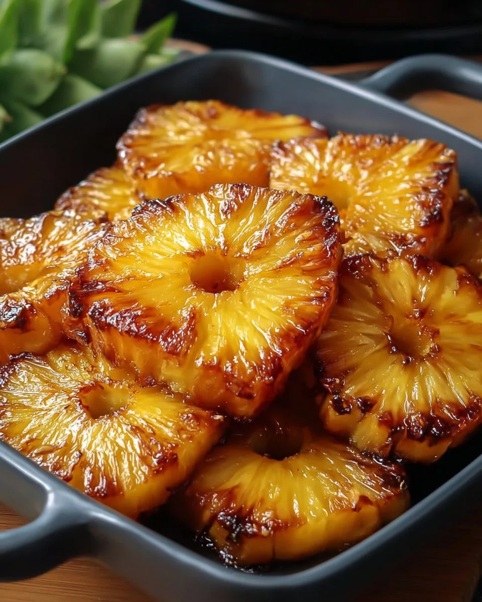 Air fryer caramelized pineapple dish with a golden, sweet glaze.