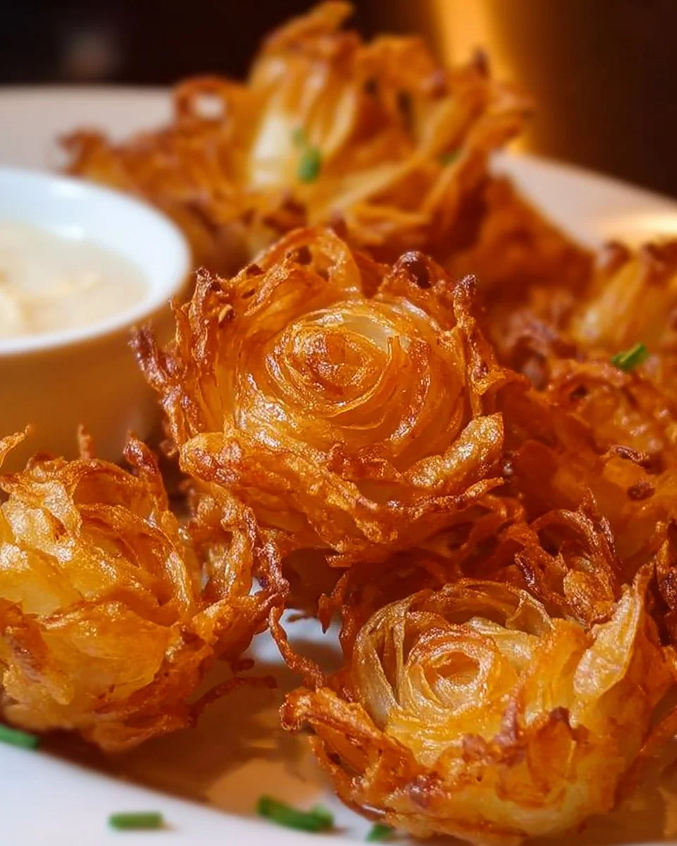 Air fryer crispy mini blooming onions served as a tasty appetizer