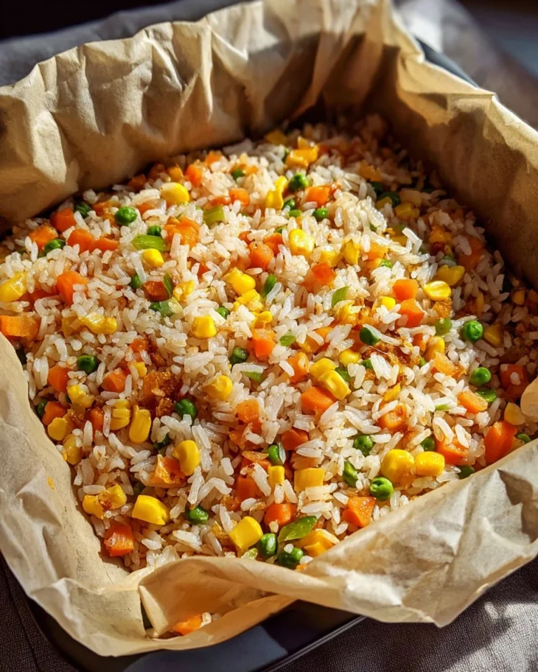 Delicious Air Fryer Fried Rice served in a bowl with colorful vegetables.