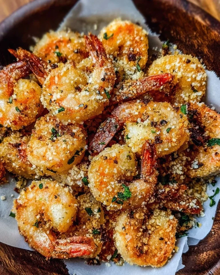 Plate of Air Fryer Garlic Parmesan Shrimp garnished with parsley