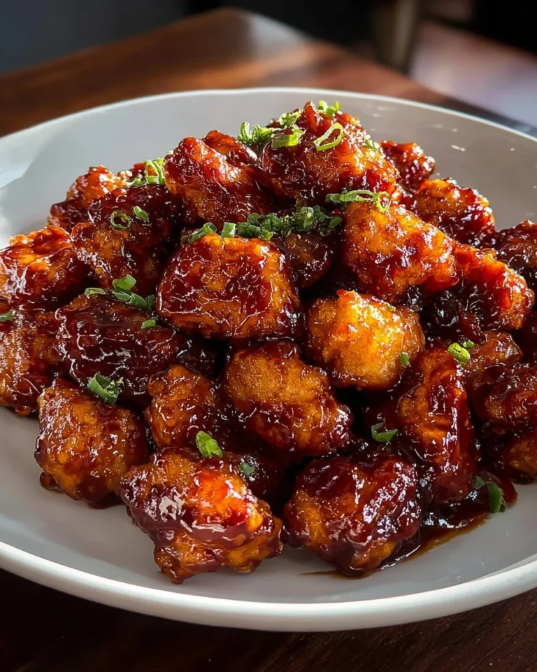 Crispy air fryer honey BBQ chicken bites on a plate