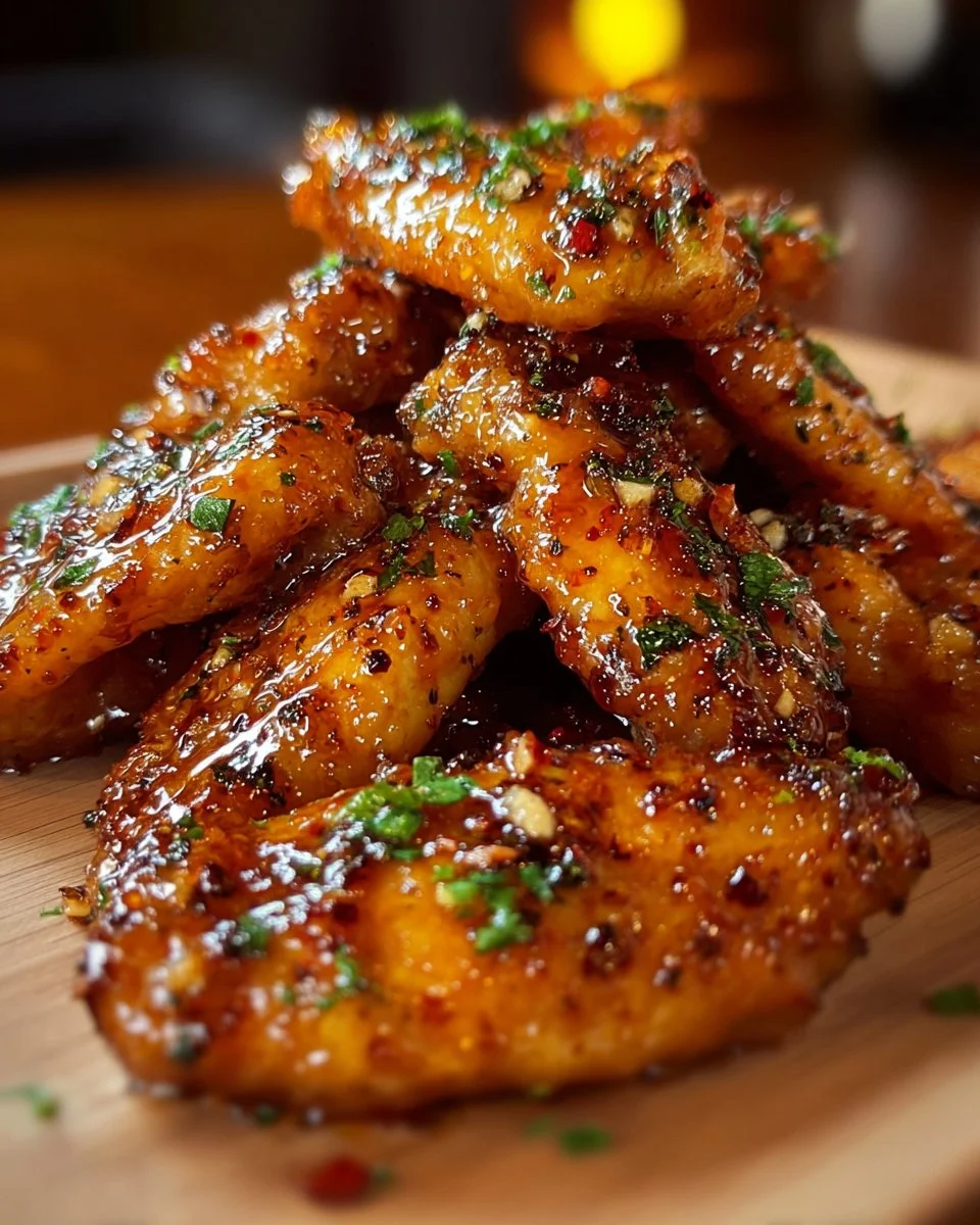 Crispy air fryer honey butter garlic chicken tenders on a plate