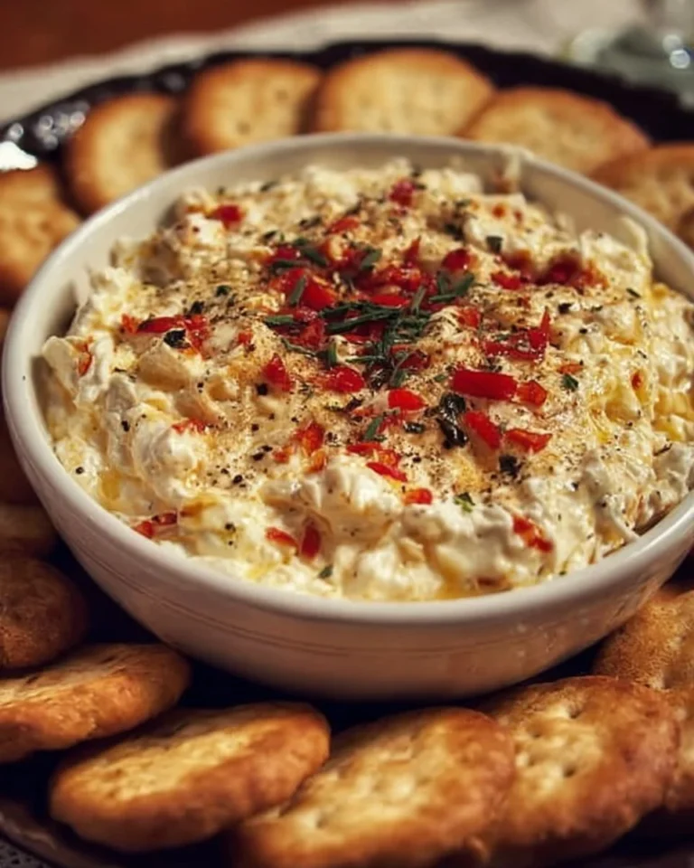 Creamy and spicy Alabama Fire Cracker Dip served in a bowl with crackers.