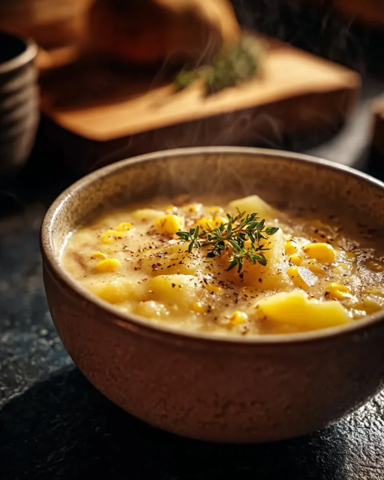 Bowl of Amish Snow Day Soup with fresh ingredients and herbs