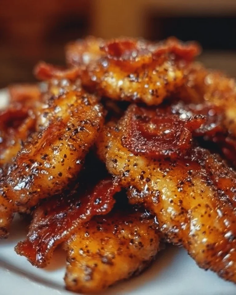 Bacon Brown Sugar Chicken Tenders with sweet glaze and crispy bacon
