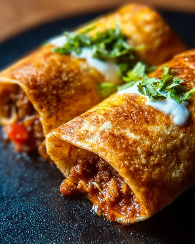 Delicious beef and cheese chimichangas served with salsa and sour cream