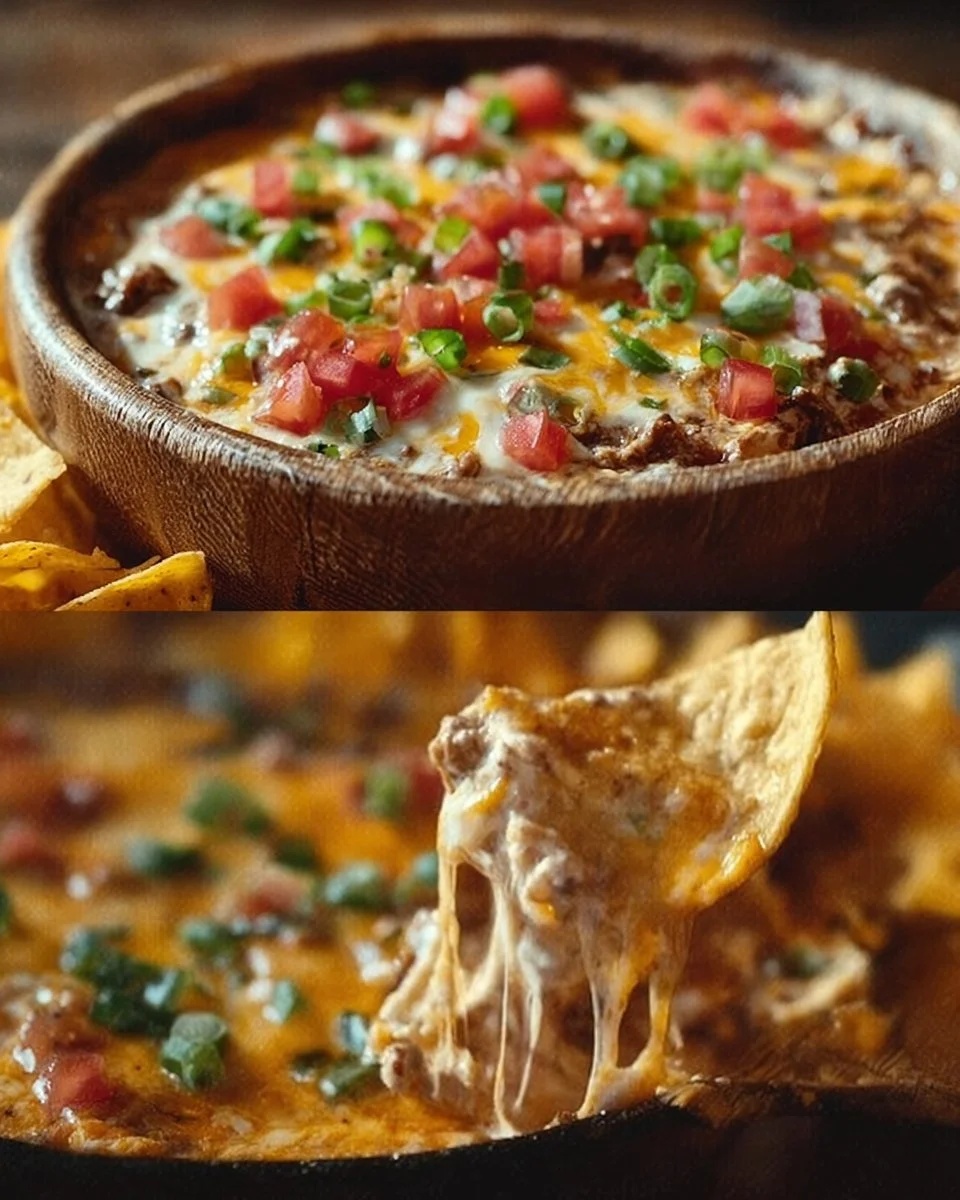 Delicious cheesy bean dip served with tortilla chips