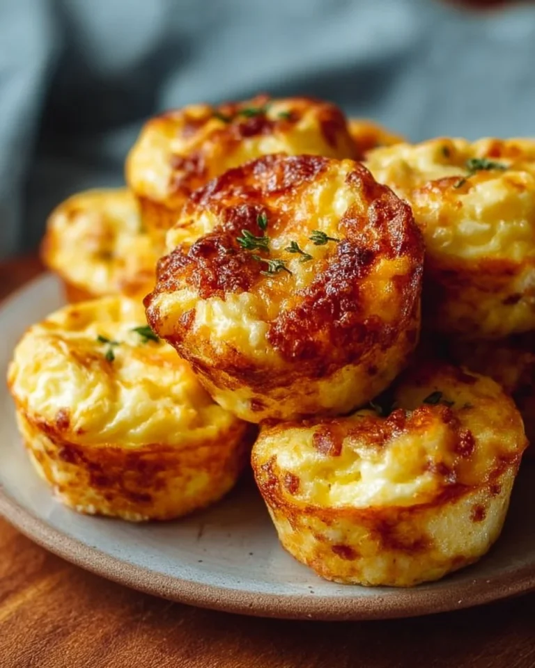 Cheesy muffin tin cottage cheese egg bites served on a plate