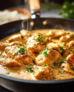 Deliciously cooked Chicken Lazone served on a plate with creamy sauce.