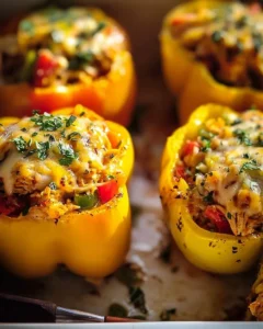 Plate of Chicken Stuffed Peppers filled with flavorful ingredients