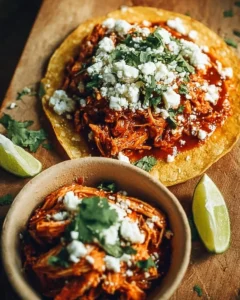 Plate of Chicken Tinga served with tortillas and fresh toppings