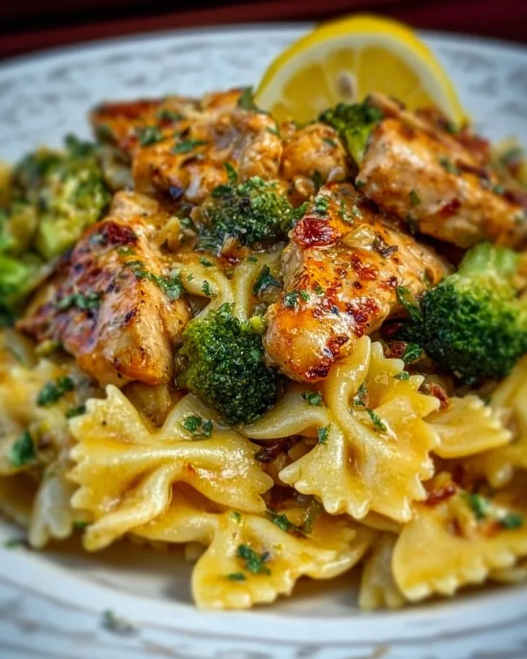 Cowboy Butter Lemon Bowtie Chicken with Broccoli, a flavorful dish for dinner.