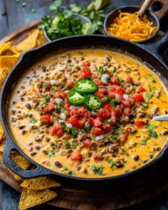 Delicious bowl of Cowboy Queso with cheese and spices