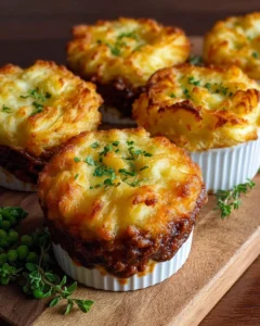 Cozy individual shepherd's pie served in ramekins, perfect for a comforting meal.