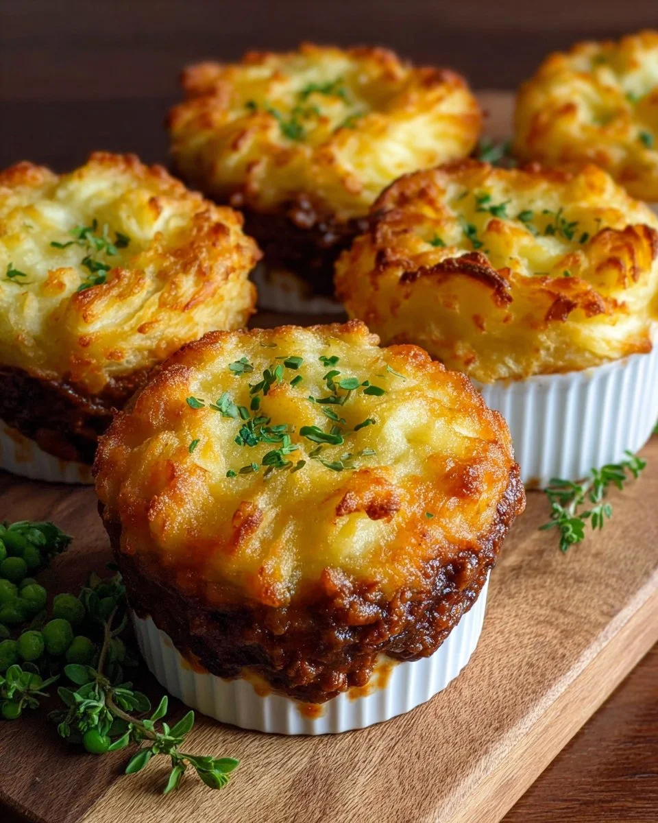 Cozy individual shepherd's pie served in ramekins, perfect for a comforting meal.