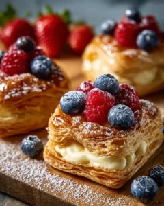 Delicious cream cheese puff pastries fresh out of the oven