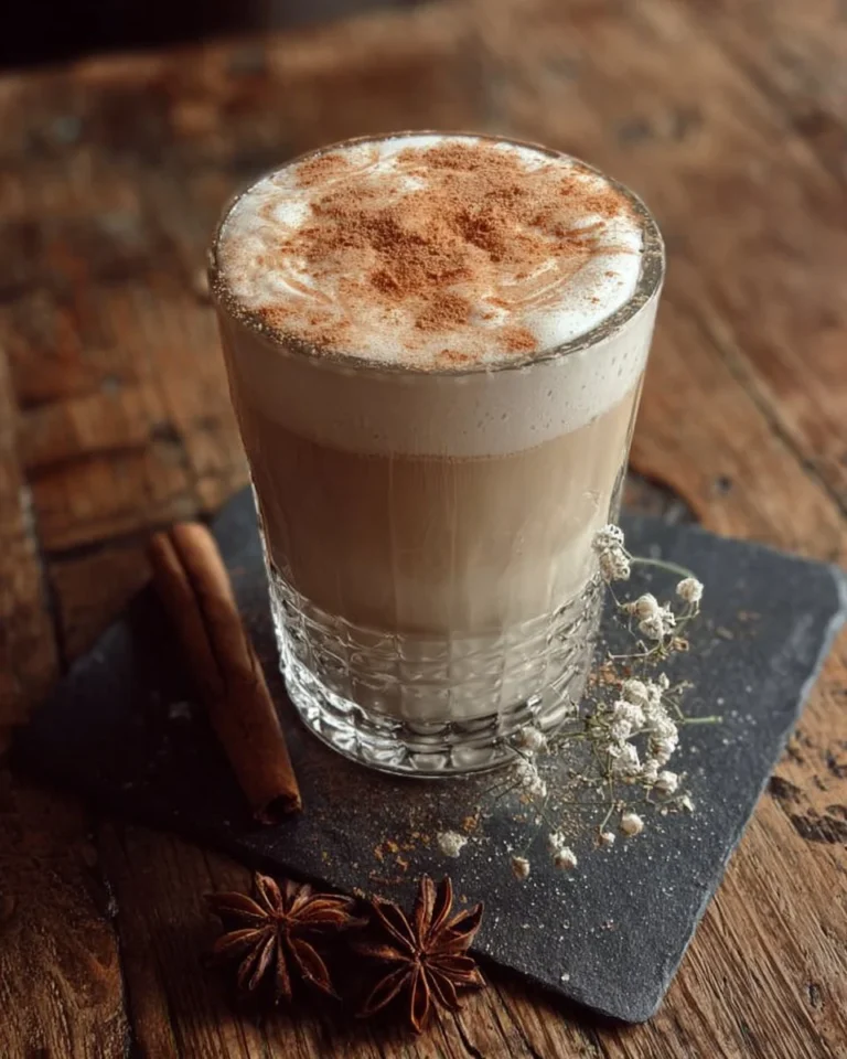 Creamy cinnamon chai latte served in a warm mug with spices sprinkled on top.