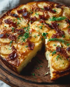 Creamy Irish Potato Pie topped with crispy bacon, a delicious comfort food