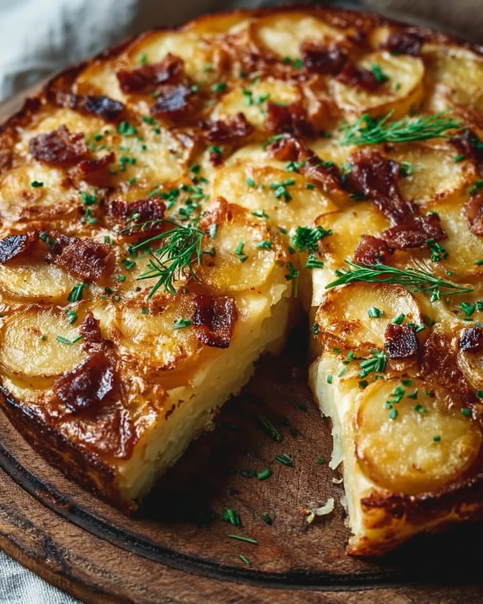 Creamy Irish Potato Pie topped with crispy bacon, a delicious comfort food