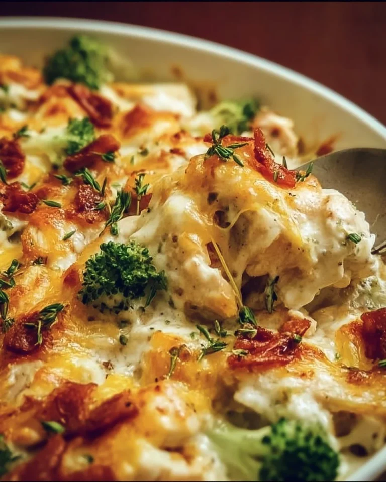 Creamy low carb chicken casserole served in a baking dish