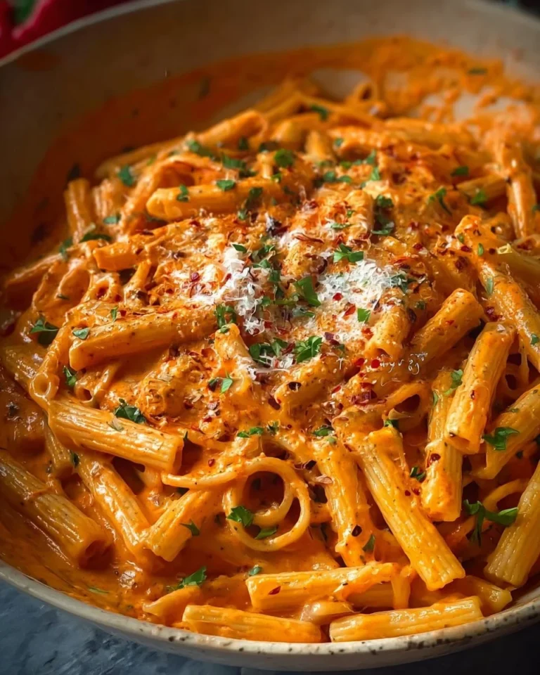 Delicious creamy tomato garlic pasta topped with fresh herbs
