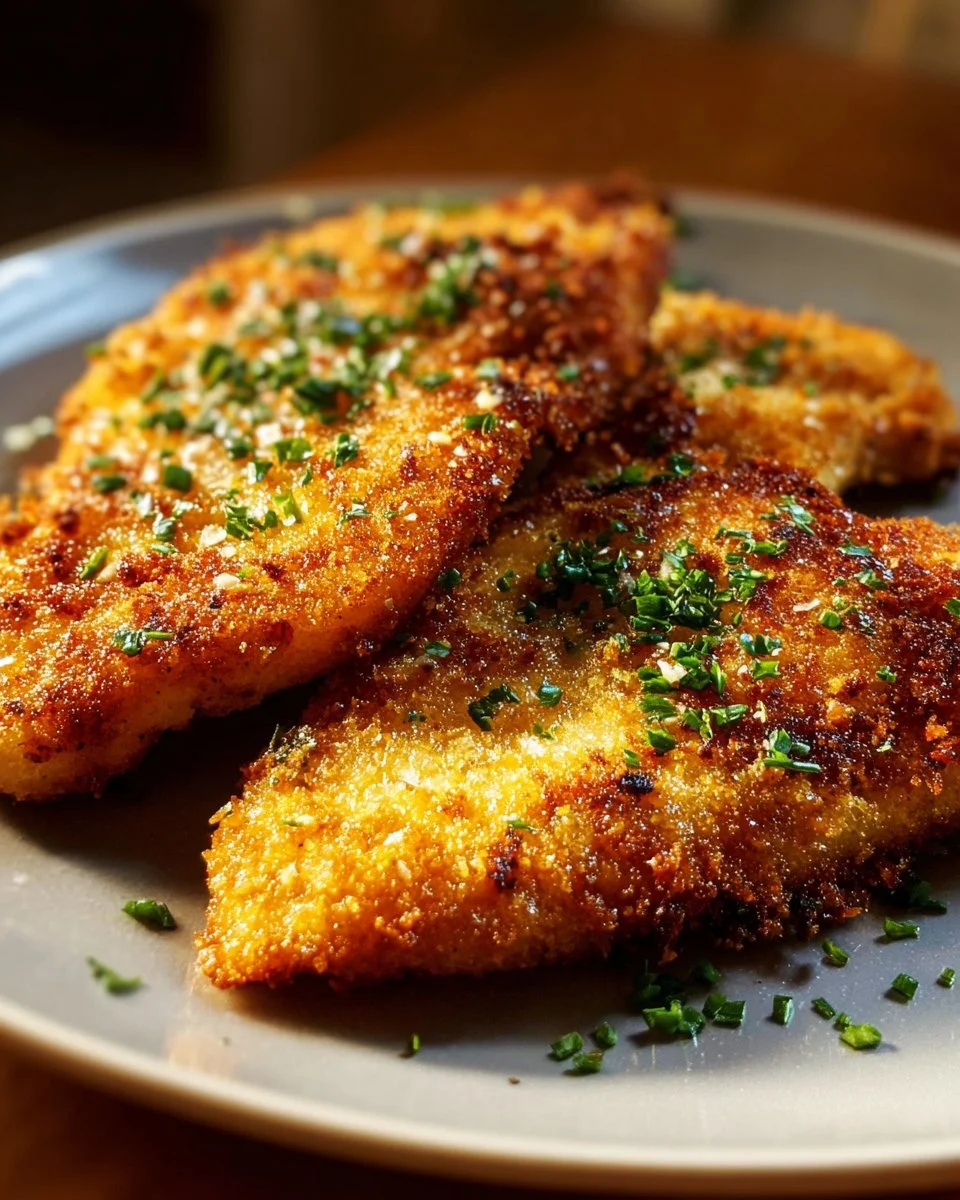 Crispy Air Fryer Parmesan Crusted Chicken Breasts on a plate