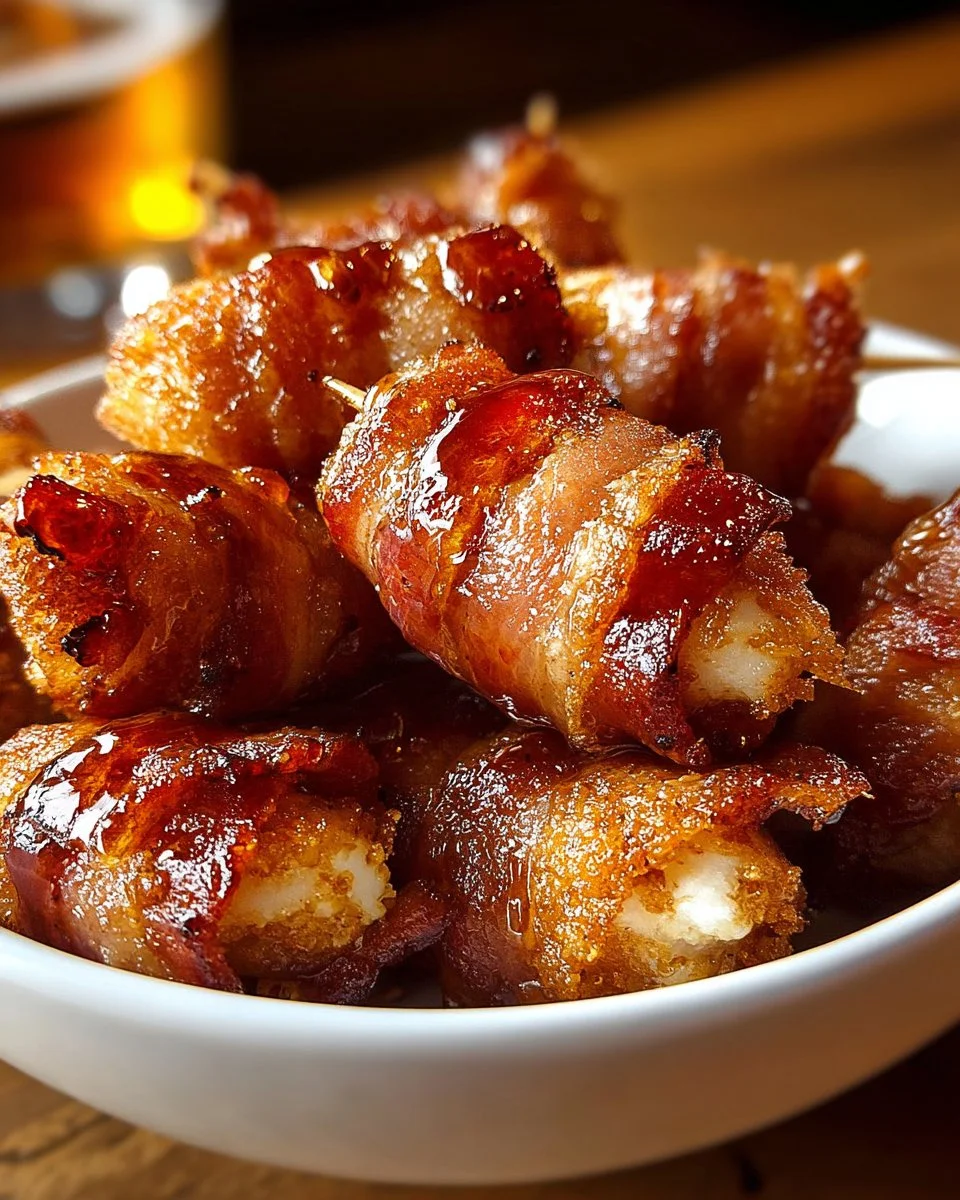Crispy bacon mozzarella poppers served on a plate