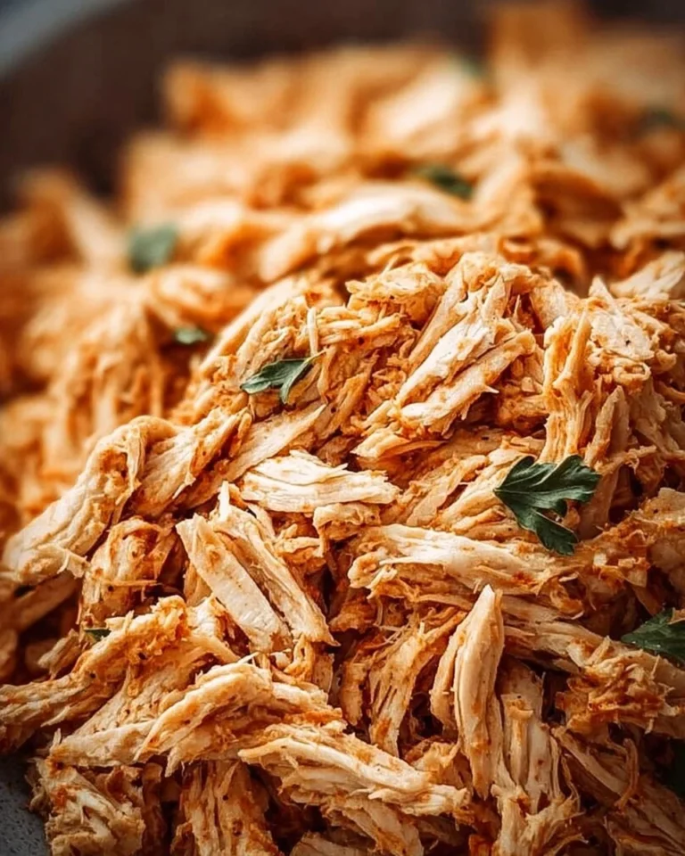 Delicious crockpot shredded chicken ready to serve in a bowl.