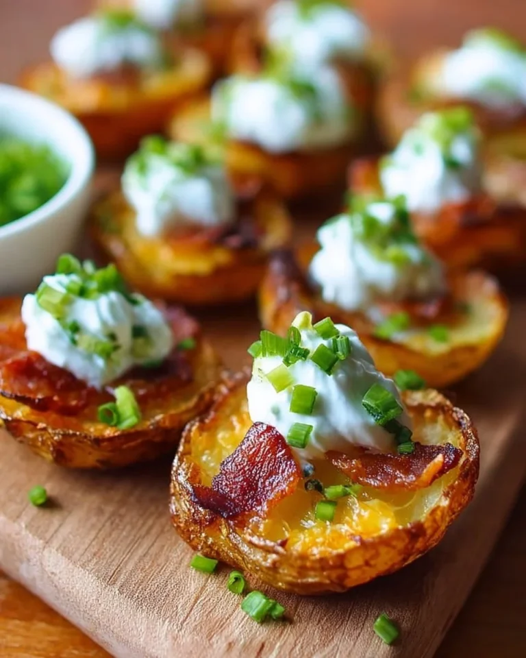 Delicious, crunchy mini potato skins topped with cheese and bacon