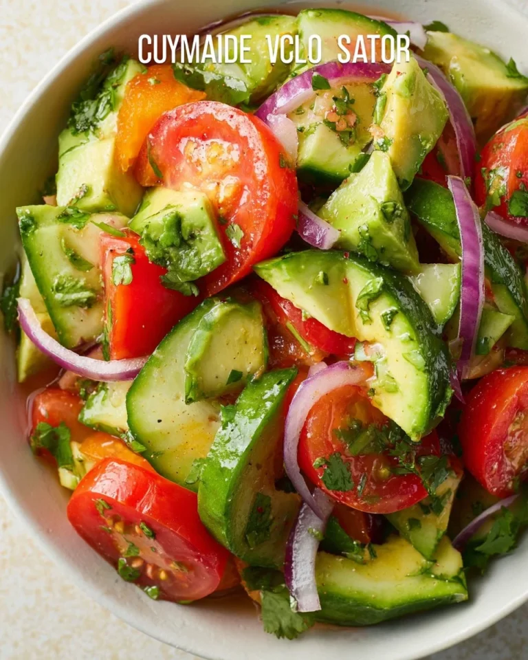 Cucumber Tomato Avocado Salad featuring fresh ingredients in a bowl