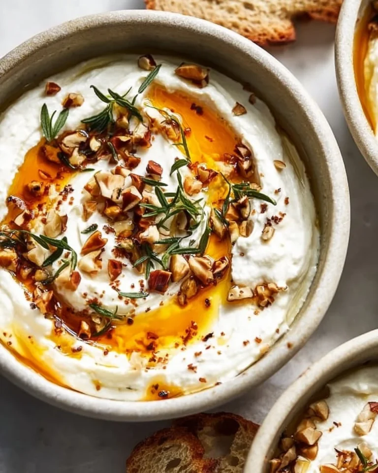 Delicious ricotta dip with hot honey served in a bowl