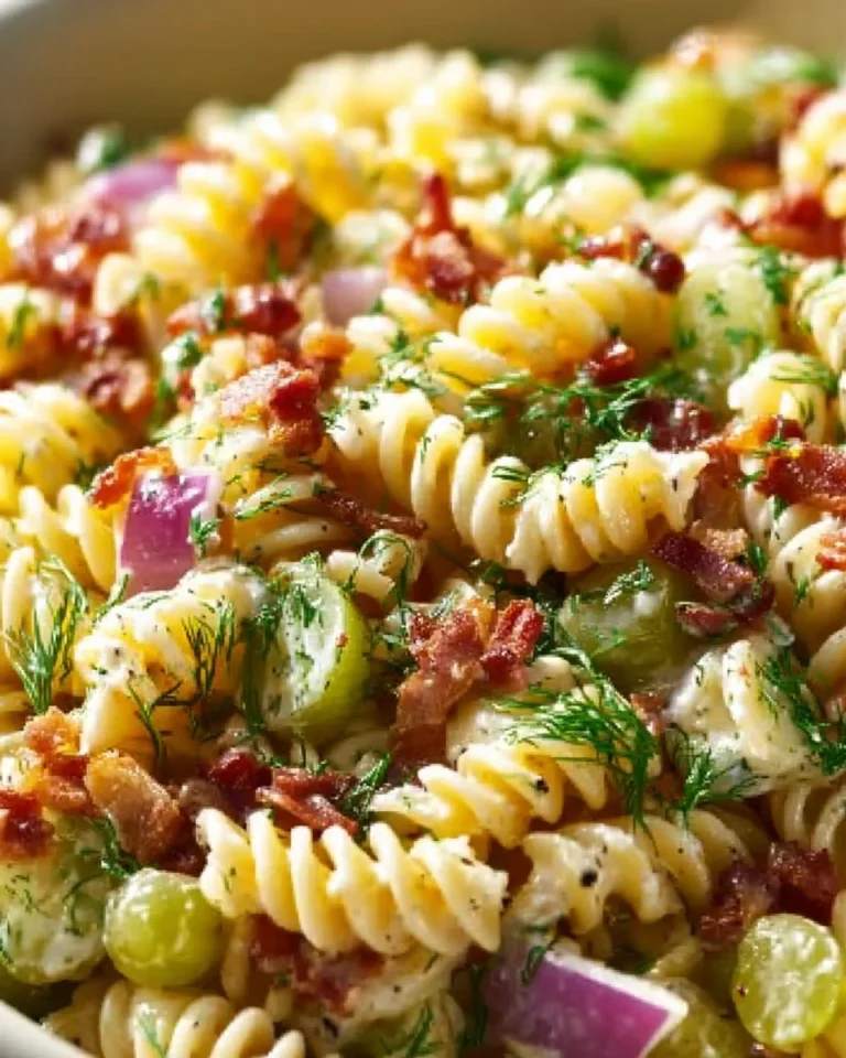 Dill Pickle Bacon Pasta Salad with ingredients in a bowl