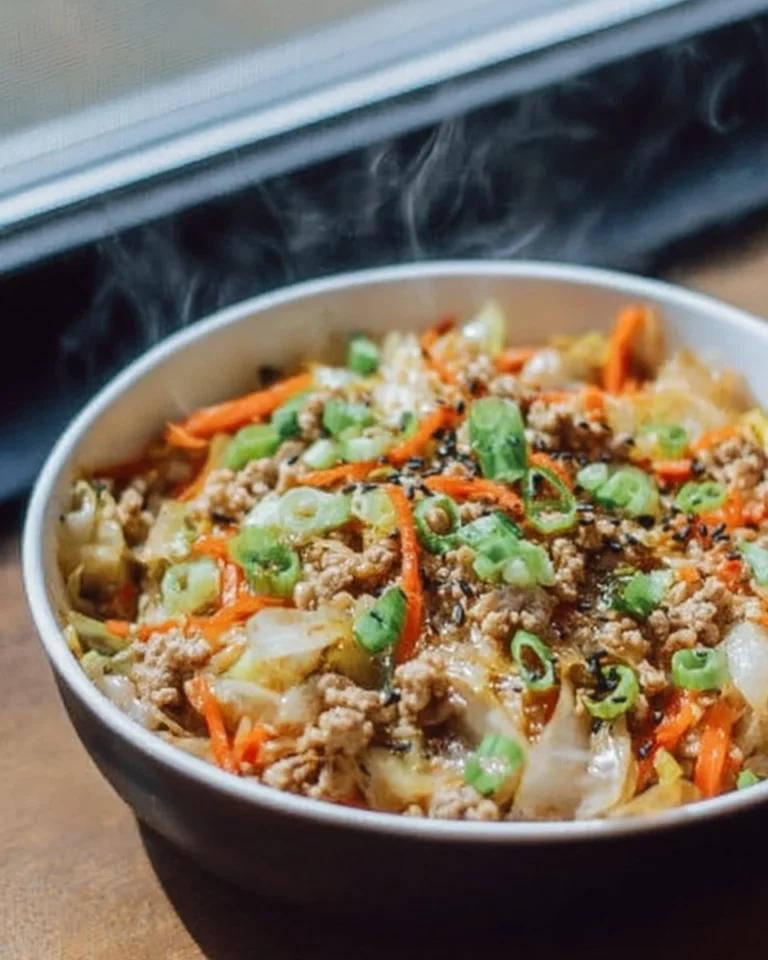 Delicious egg roll in a bowl with fresh vegetables and savory sauce