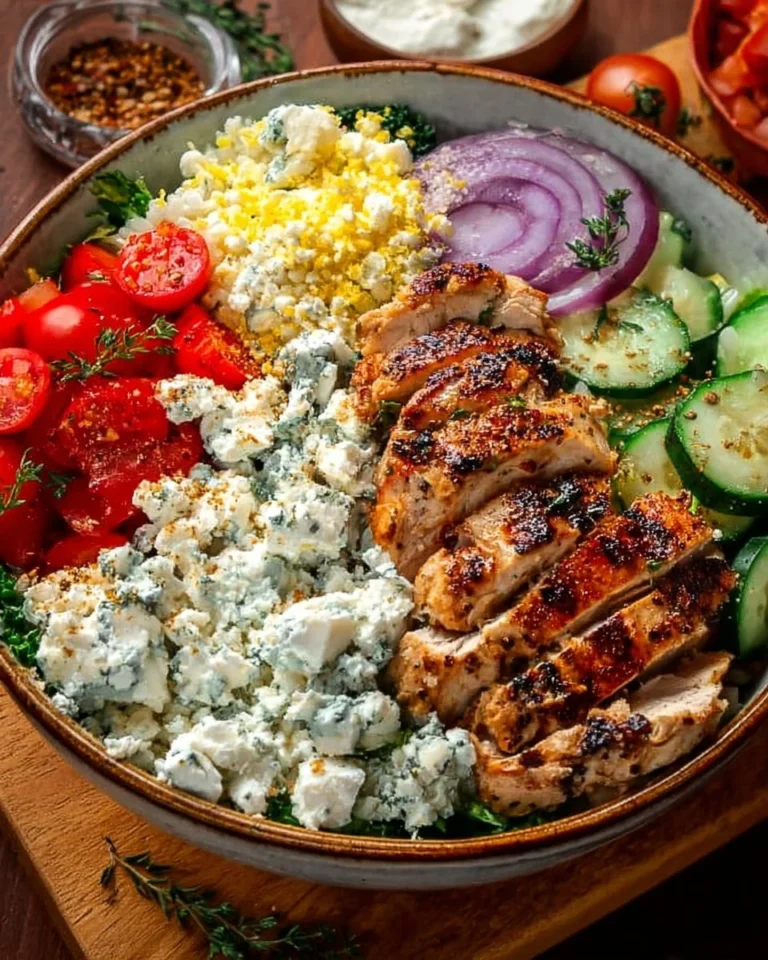 Delicious Greek chicken bowl with fresh vegetables and tzatziki sauce