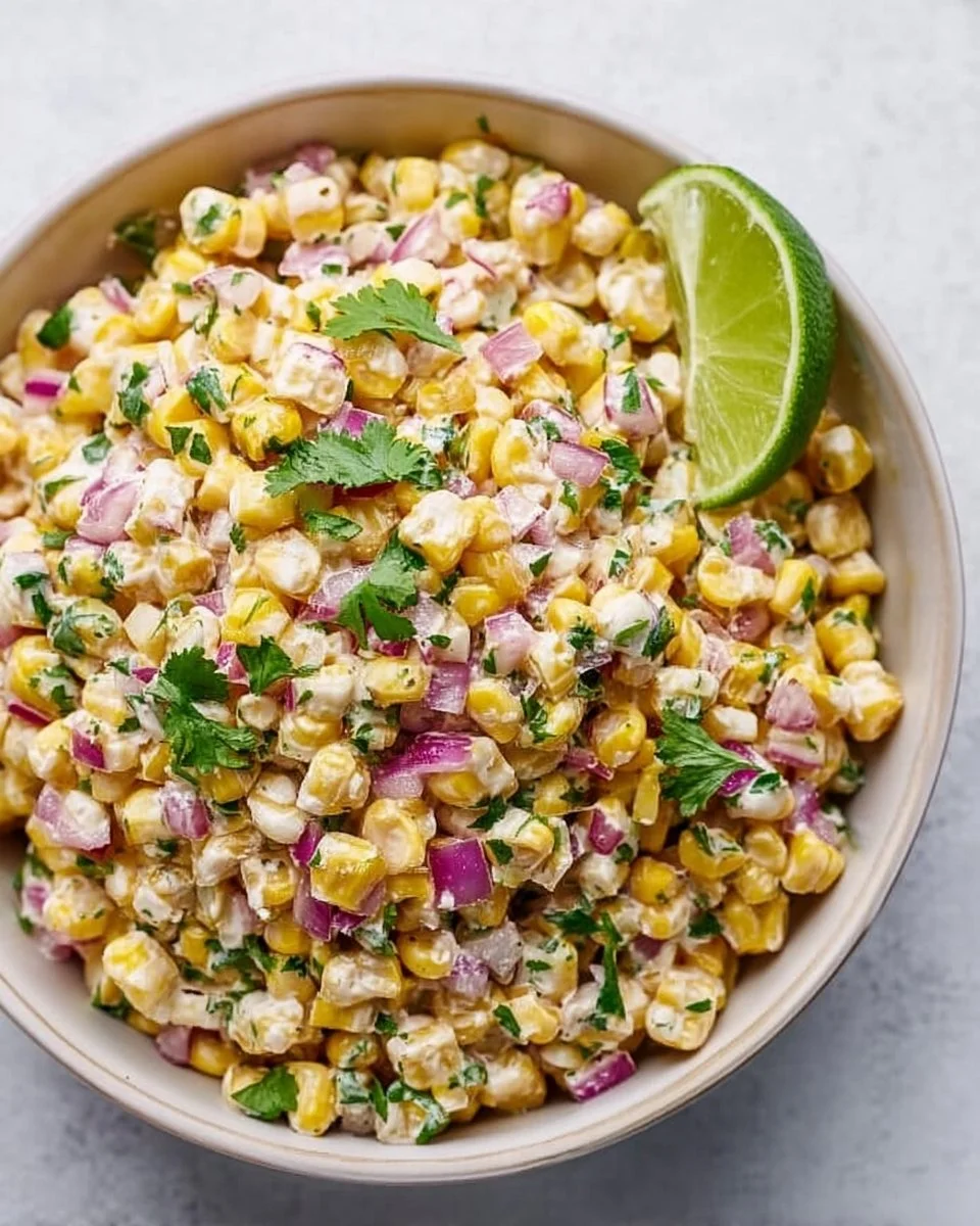 Healthy street corn salad featuring Greek yogurt and fresh ingredients
