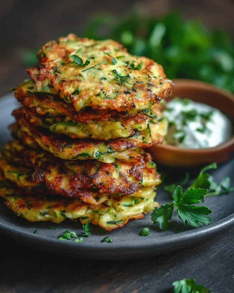 Plate of healthy zucchini fritters served as a side dish