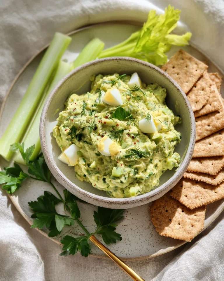 Herby avocado egg salad served in a bowl with fresh herbs and spices